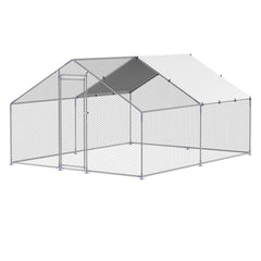 Metal Chicken Coop, 9.8x13.1x6.5 ft Large Walk-in Chicken Runs with Cover, Spire Roof Hen House Enclosure with Security Lock, Outdoor Duck Rabbit Cage Poultry Pen for Backyard, Farm, Yard