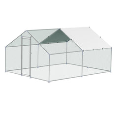Metal Chicken Coop, 9.8x13.1x6.5 ft Large Walk-in Chicken Runs with Cover, Spire Roof Hen House Enclosure with Security Lock, Outdoor Duck Rabbit Cage Poultry Pen for Backyard, Farm, Yard