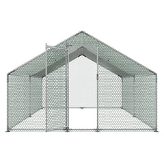 Metal Chicken Coop, 9.8x13.1x6.5 ft Large Walk-in Chicken Runs with Cover, Spire Roof Hen House Enclosure with Security Lock, Outdoor Duck Rabbit Cage Poultry Pen for Backyard, Farm, Yard