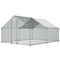 Metal Chicken Coop, 9.8x13.1x6.5 ft Large Walk-in Chicken Runs with Cover, Spire Roof Hen House Enclosure with Security Lock, Outdoor Duck Rabbit Cage Poultry Pen for Backyard, Farm, Yard