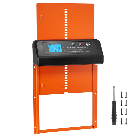Automatic Chicken Coop Door, Battery Powered Chicken Coop Door with Timer & Manual Setting, Anti-Pinch Security, Durable Aluminum Alloy, Chick Run Gate Opener with Waterproof Sealing, Orange