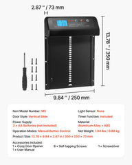 Automatic Chicken Coop Door, Battery Powered Chicken Coop Door with Timer & Manual Setting, Anti-Pinch Security, Durable Aluminum Alloy, Auto Chick Run Gate Opener with Waterproof Sealing, Black