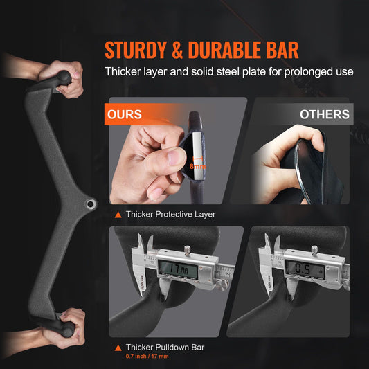 LAT Pulldown Attachments, Cable Machine Rowing T-bar V-bar 7 Set, Tricep Pull Down Bar, Back Strength Training Rubber Coated Handle Grip, Bicep Curl Tricep Lat Pulldown Bar for Home Gym Fitness