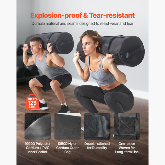 Workout Sandbag, Heavy Duty Workout Power Bags with Handles, 23-56 kg Adjustable Slam Bag for Fitness Strength Weight Training Cross-Training, Home Gym Exercise, Black (Unfilled)