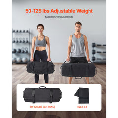 Workout Sandbag, Heavy Duty Workout Power Bags with Handles, 23-56 kg Adjustable Slam Bag for Fitness Strength Weight Training Cross-Training, Home Gym Exercise, Black (Unfilled)