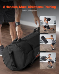 Workout Sandbag, Heavy Duty Workout Power Bags with Handles, 23-56 kg Adjustable Slam Bag for Fitness Strength Weight Training Cross-Training, Home Gym Exercise, Black (Unfilled)