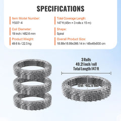 Razor Wire Razor Barbed Wire 147ft 3Rolls Razor Wire Fencing Double Spiral