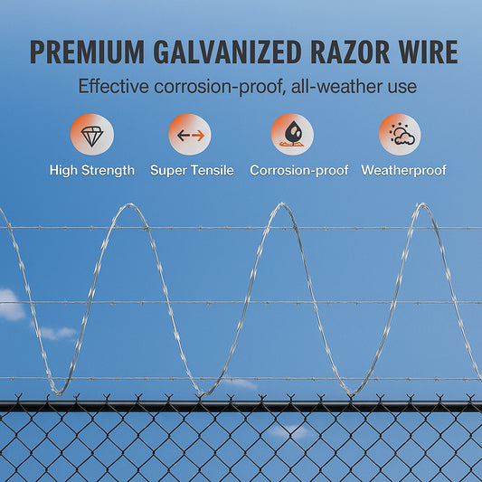 Razor Wires, 246 ft Razor Barbed Wire, 5 Rolls Razor Wire Fencing Razor Fence, Razor Ribbon Barbed Wire Galvanized Razor Wire Fence, Rolls Razor for Garden