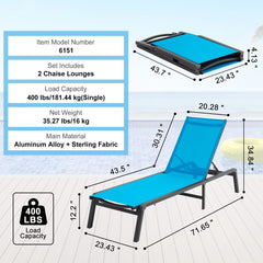 Chaise Lounge Chair Outdoor Patio Lounge Chair Adjustable 5-Position 2 pcs