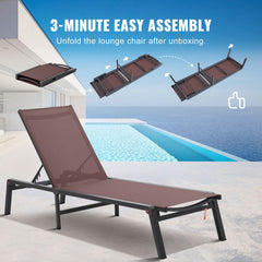 Chaise Lounge Chair Outdoor Patio Lounge Chair Adjustable 5-Position 2 pcs