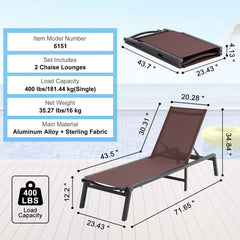 Chaise Lounge Chair Outdoor Patio Lounge Chair Adjustable 5-Position 2 pcs