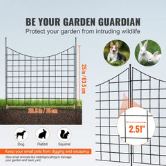 Garden Fence, 75×93 cm Animal Barrier Fence, Underground Decorative Garden Fencing with 6.38 cm Spike Spacing, Metal Dog Fence for the Yard and Outdoor Patio, 5 Pack