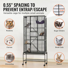 69" Metal Small Animal Cage 4-Tier Rolling Ferret Cage with Tray 3 Ramps