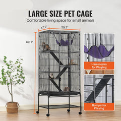 69" Metal Small Animal Cage 4-Tier Rolling Ferret Cage with Tray 3 Ramps