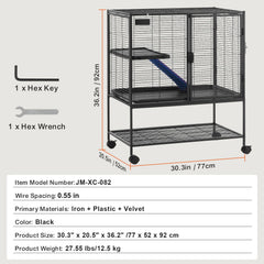 36" Metal Small Animal Cage 2-Tier Rolling Ferret Cage with Tray A Ramp