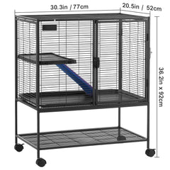 36" Metal Small Animal Cage 2-Tier Rolling Ferret Cage with Tray A Ramp
