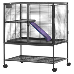 36" Metal Small Animal Cage 2-Tier Rolling Ferret Cage with Tray A Ramp