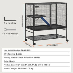 39" Metal Small Animal Cage 2-Tier Rolling Ferret Cage with Tray A Ramp