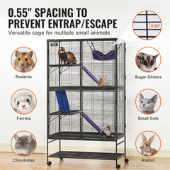 64.6" Metal Small Animal Cage 4-Tier Rolling Ferret Cage with Tray 3 Ramps