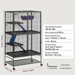 64.6" Metal Small Animal Cage 4-Tier Rolling Ferret Cage with Tray 3 Ramps