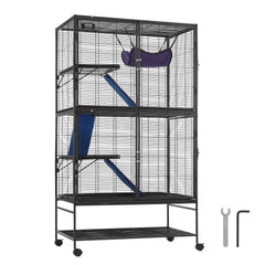 64.6" Metal Small Animal Cage 4-Tier Rolling Ferret Cage with Tray 3 Ramps