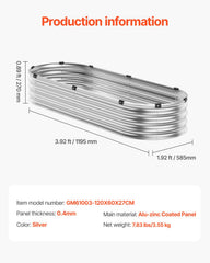 Metal Raised Garden Bed 4x2x1 ft Outdoor Galvanized Planter Box Silver