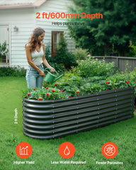 Metal Raised Garden Bed, 2.4 x 0.6 x 0.6 m Oval Outdoor Galvanized Planter Garden Box, Open Bottom Design, Large Planter Raised Bed for Growing Vegetables, Flowers, Herbs, Succulents, Dark Gray