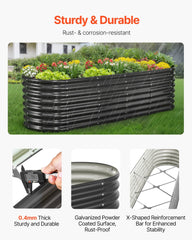 Metal Raised Garden Bed, 2.4 x 0.6 x 0.6 m Oval Outdoor Galvanized Planter Garden Box, Open Bottom Design, Large Planter Raised Bed for Growing Vegetables, Flowers, Herbs, Succulents, Dark Gray