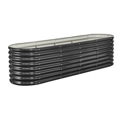 Metal Raised Garden Bed, 2.4 x 0.6 x 0.6 m Oval Outdoor Galvanized Planter Garden Box, Open Bottom Design, Large Planter Raised Bed for Growing Vegetables, Flowers, Herbs, Succulents, Dark Gray