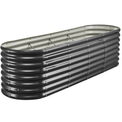 Metal Raised Garden Bed, 2.4 x 0.6 x 0.6 m Oval Outdoor Galvanized Planter Garden Box, Open Bottom Design, Large Planter Raised Bed for Growing Vegetables, Flowers, Herbs, Succulents, Dark Gray
