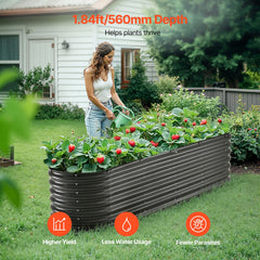 Metal Raised Garden Bed, 8 x 2 x 2 ft Outdoor Galvanized Planter Box, with Open Bottom, Large Oval Planter Raised Bed for Gardening Vegetables, Flowers, Herbs, and Succulent Plants, Dark Gray
