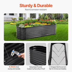 Metal Raised Garden Bed, 8 x 2 x 2 ft Outdoor Galvanized Planter Box, with Open Bottom, Large Oval Planter Raised Bed for Gardening Vegetables, Flowers, Herbs, and Succulent Plants, Dark Gray