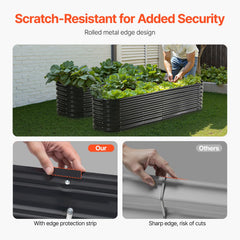 Metal Raised Garden Bed, 8 x 2 x 2 ft Outdoor Galvanized Planter Box, with Open Bottom, Large Oval Planter Raised Bed for Gardening Vegetables, Flowers, Herbs, and Succulent Plants, Dark Gray