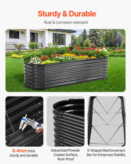Metal Raised Garden Bed, 8 x 2 x 2 ft Outdoor Galvanized Planter Box, with Open Bottom, Large Oval Planter Raised Bed for Gardening Vegetables, Flowers, Herbs, and Succulent Plants, Dark Gray