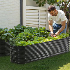 Metal Raised Garden Bed, 8 x 2 x 2 ft Outdoor Galvanized Planter Box, with Open Bottom, Large Oval Planter Raised Bed for Gardening Vegetables, Flowers, Herbs, and Succulent Plants, Dark Gray