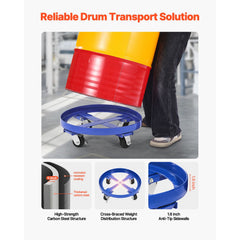 55 Gallon Drum Dolly 2000 lbs Barrel Dolly Cart Drum Caddy 4 Caster Wheels