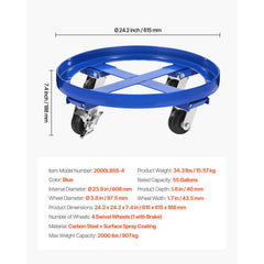 55 Gallon Drum Dolly 2000 lbs Barrel Dolly Cart Drum Caddy 4 Caster Wheels
