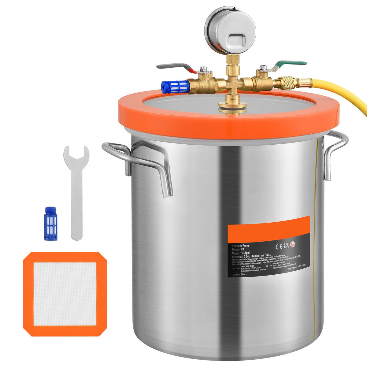 5 Gallon Vacuum Chamber, Upgraded Tempered Glass Lid Vacuum Degassing Chamber, 304 Stainless Steel Chamber, for Stabilizing Wood, Resin Degassing, Silicone Degassing and Plaster Degassing