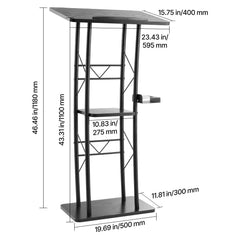 Podium Stand, 1180 mm Metal Lectern, Curved Standing Podium with Wide Reading Surface, Open Storage Compartment, Book Stopper, Cup Holder, for Classroom, Wedding, Conference, Speech, Concert