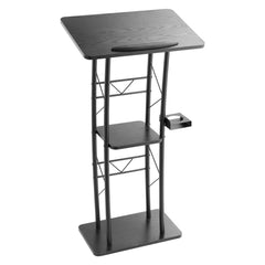 Podium Stand, 1180 mm Metal Lectern, Curved Standing Podium with Wide Reading Surface, Open Storage Compartment, Book Stopper, Cup Holder, for Classroom, Wedding, Conference, Speech, Concert