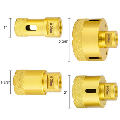 Diamond Drill Bits 4PCS Diamond Hole Saw 25/35/50/68mm Tile Hole Saw Kit Vacuum Brazed Diamond Drill Bit 0.59in/15mm Segment Tile Hole Saw w Storage Case for Tile Ceramic Porcelain Marble Stone