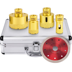Diamond Drill Bits 4PCS Diamond Hole Saw 25/35/50/68mm Tile Hole Saw Kit Vacuum Brazed Diamond Drill Bit 0.59in/15mm Segment Tile Hole Saw w Storage Case for Tile Ceramic Porcelain Marble Stone