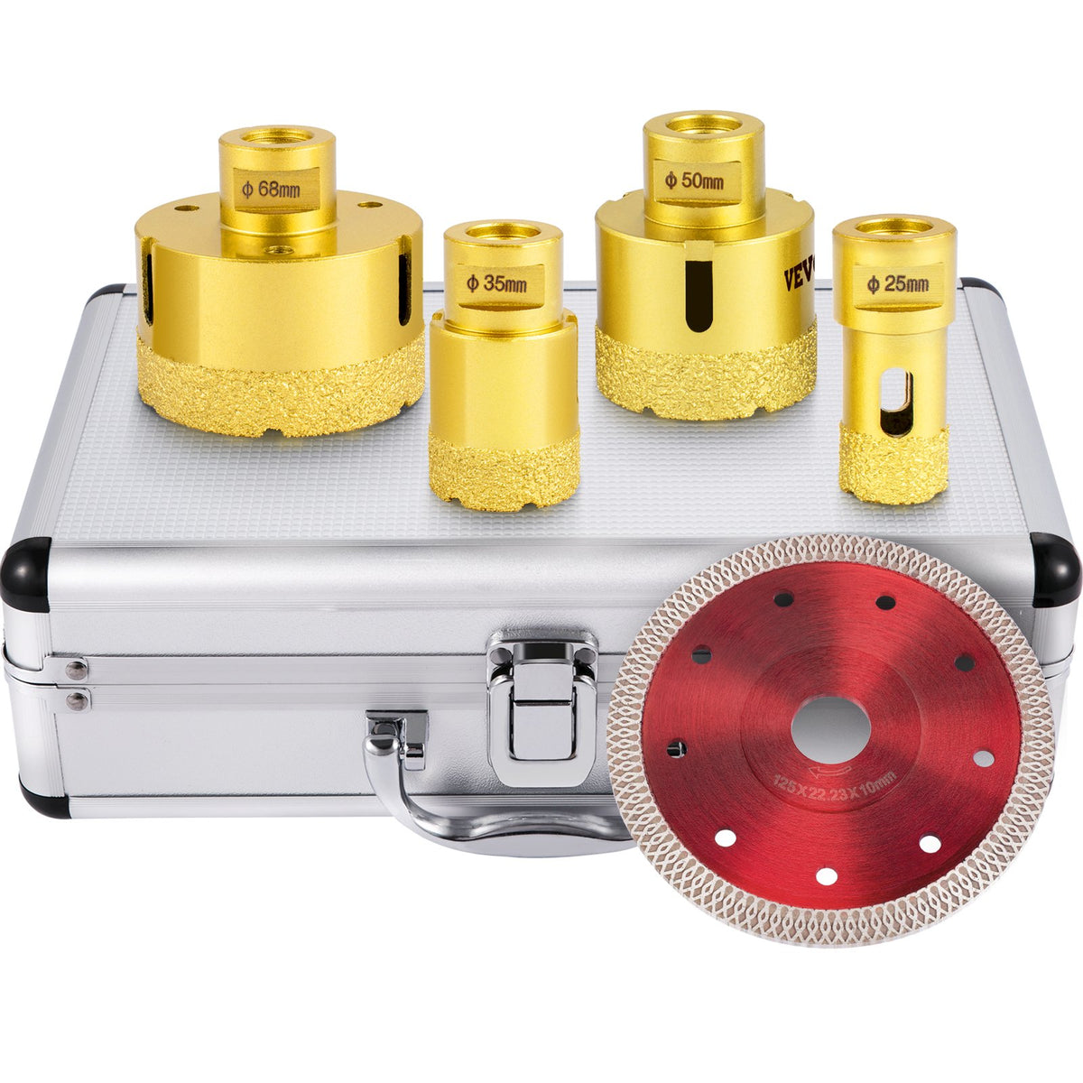 Diamond Drill Bits 4PCS Diamond Hole Saw 25/35/50/68mm Tile Hole Saw Kit Vacuum Brazed Diamond Drill Bit 0.59in/15mm Segment Tile Hole Saw w Storage Case for Tile Ceramic Porcelain Marble Stone