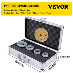 Diamond Drill Bits 4PCS Diamond Hole Saw 35/40/50/68mm Tile Hole Saw Kit Vacuum Brazed Diamond Drill Bit 0.59in/15mm Segment Tile Hole Saw w Storage Case for Tile Ceramic Porcelain Marble Stone