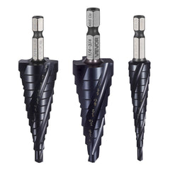 Step Drill Bit Set, 3.2 - 22.2 mm, 3 Pieces Step Drill Bits, 6.35 mm Hex Shank, TiAlN Coating Cobalt HSS High Speed Steel, for Metal, Stainless Steel, Aluminum, Wood, Plastic, Fiberglass