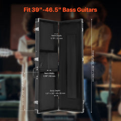 Bass Guitar Hard Case, 1220 mm Rectangular Guitar Hard Case, With Lock Latch Keys Handle, PVC Padding Soft Lining Water-Resistant Hard Shell Guitar Case, for 990-1180 mm Bass Guitars, Black