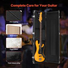Bass Guitar Hard Case, 1220 mm Rectangular Guitar Hard Case, With Lock Latch Keys Handle, PVC Padding Soft Lining Water-Resistant Hard Shell Guitar Case, for 990-1180 mm Bass Guitars, Black