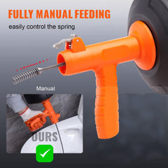 Drain Auger 25ft 1/4in Drum Plumbing Drain Snake Clog Remover Autofeed