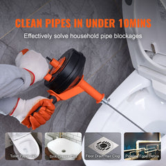 Drain Auger 25ft 1/4in Drum Plumbing Drain Snake Clog Remover Manual-feed