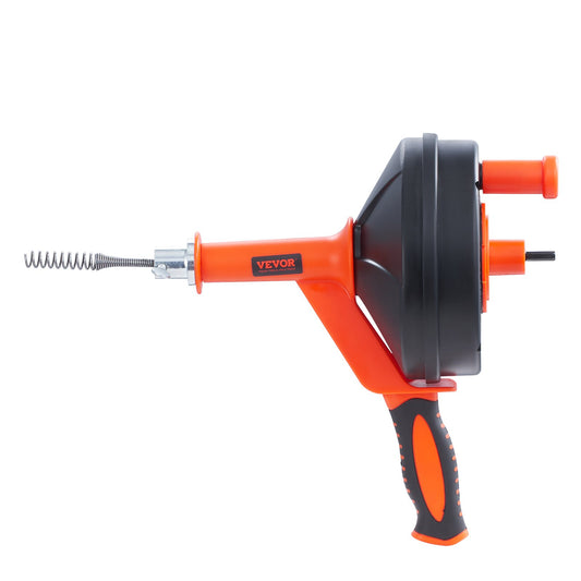 VEVOR Drain Auger 25ft 1/4in Drum Plumbing Drain Snake Clog Remover Manual-feed
